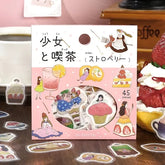 Girl and Cafe Foil-stamped Flake Seal - Strawberry - Techo Treats