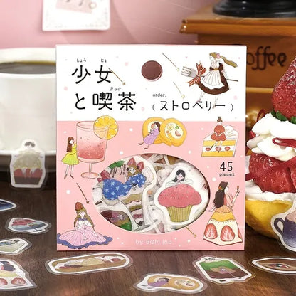Girl and Cafe Foil-stamped Flake Seal - Strawberry - Techo Treats