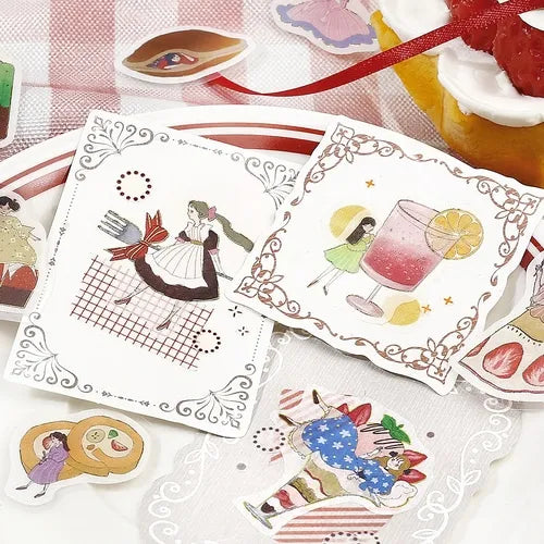 Girl and Cafe Foil-stamped Flake Seal - Strawberry - Techo Treats