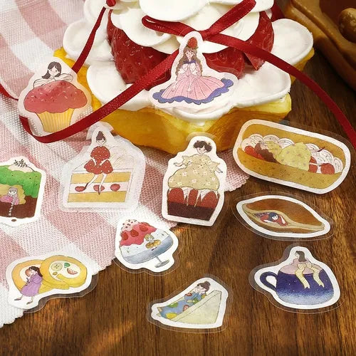 Girl and Cafe Foil-stamped Flake Seal - Strawberry - Techo Treats
