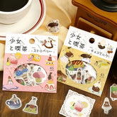 Girl and Cafe Foil-stamped Flake Seal - Strawberry - Techo Treats
