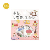 Girl and Cafe Foil-stamped Flake Seal - Strawberry - Techo Treats