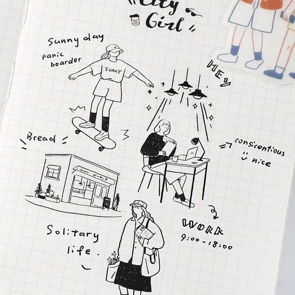 Girl Picture Book Coordinate Seal - City Girl - Techo Treats