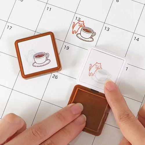 Hancoco 2-in-1 Layer Stamp - Cup Edge Cat - Kutsuwa - Default Title by Techo Treats Stationery