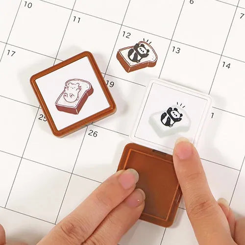 Hancoco 2-in-1 Layer Stamp - Panda on Bread - Kutsuwa - Default Title by Techo Treats Stationery