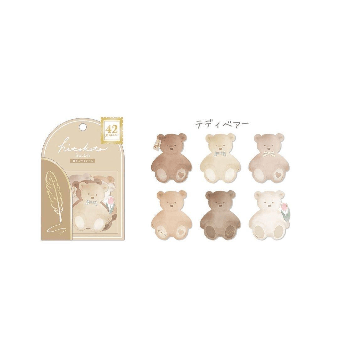 Hitokoto Flake Stickers - Teddy Bear - Techo Treats