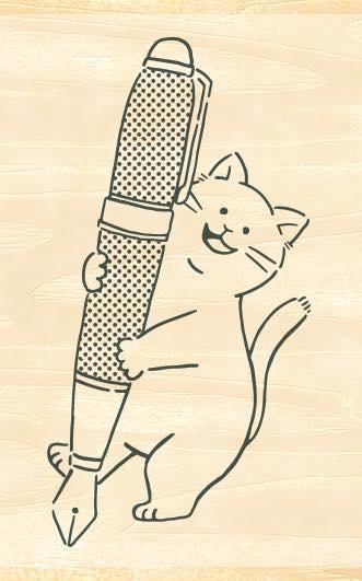 Ink Pal Rubber Stamp - Cat and Fountain Pen - Techo Treats