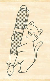 Ink Pal Rubber Stamp - Cat and Fountain Pen - Techo Treats