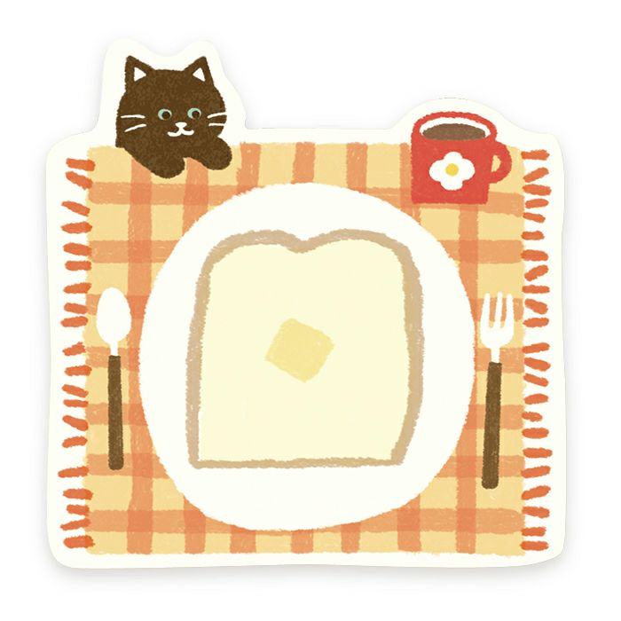 Katanuki Die-cut Sticky Notes - Breakfast and Cat - Techo Treats