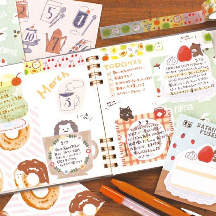 Katanuki Die-cut Sticky Notes - Breakfast and Cat - Techo Treats