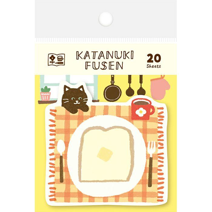 Katanuki Fusen Die-cut Sticky Note - Breakfast and Cat - Techo Treats
