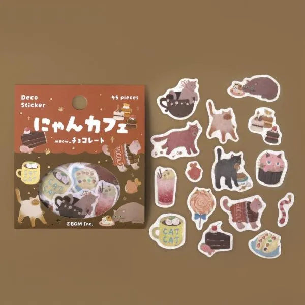 Kitten Cafe Foil-stamped Washi Flake Seal - Chocolate - Techo Treats