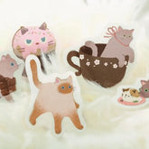 Kitten Cafe Foil-stamped Washi Flake Seal - Chocolate - Techo Treats