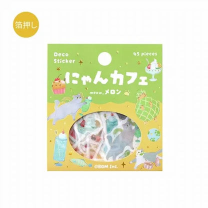 Kitten Cafe Foil-stamped Washi Flake Seal - Melon - Techo Treats