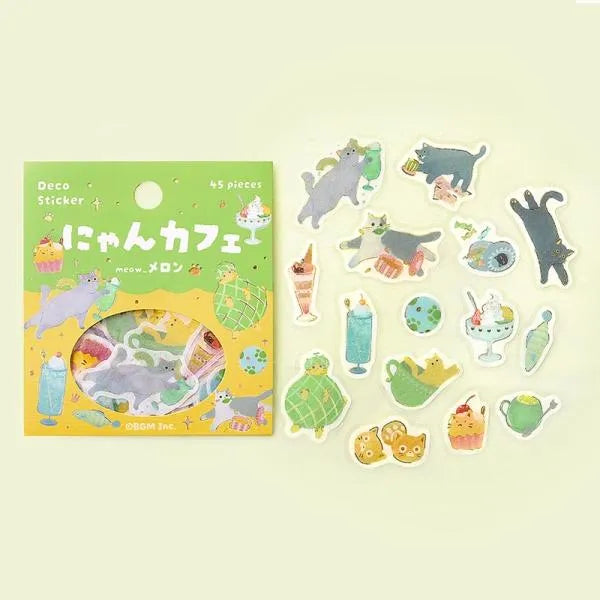 Kitten Cafe Foil-stamped Washi Flake Seal - Melon - Techo Treats