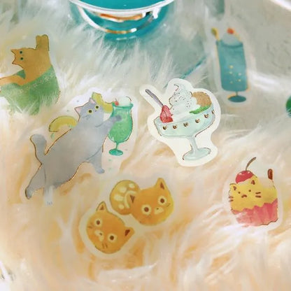 Kitten Cafe Foil-stamped Washi Flake Seal - Melon - Techo Treats