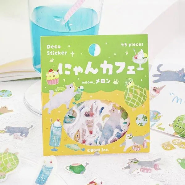 Kitten Cafe Foil-stamped Washi Flake Seal - Melon - Techo Treats