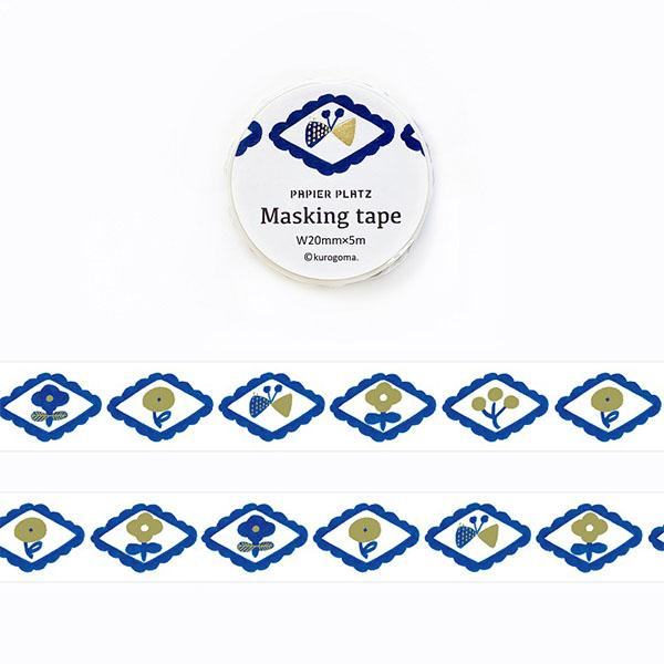 Kurogoma Masking Tape with Gold Foil - Blue Flore - Techo Treats