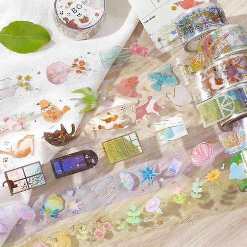 LIFE Series Foil-stamped Clear Tape 20mm - Bird Embroidery - Techo Treats