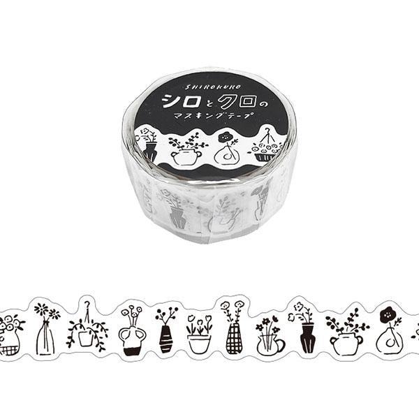 MIND WAVE White and Black Die-cut Masking Tape - Vase - Default Title by Techo Treats Stationery