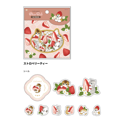 mofusand Vol.5 Clear Flake Stickers - Strawberry Tea - Sun-Star Stationery - Default Title by Techo Treats Stationery