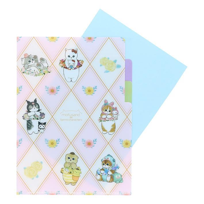 mofusand x Sanrio Characters A5 3-Pocket Clear Folder - Flower - Sun-Star Stationery - Default Title by Techo Treats Stationery