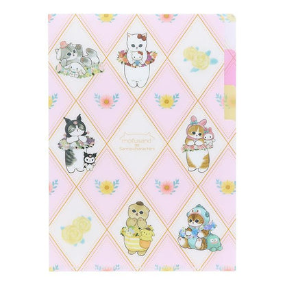 mofusand x Sanrio Characters A5 Clear Folder 3P - Flower - Techo Treats