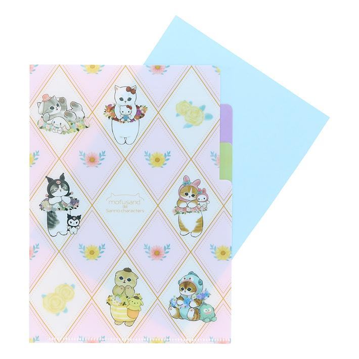 mofusand x Sanrio Characters A5 Clear Folder 3P - Flower - Techo Treats