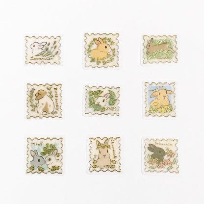 Moriyama Schinako Flake Stickers - Rabbit and Flower Stamp - Techo Treats