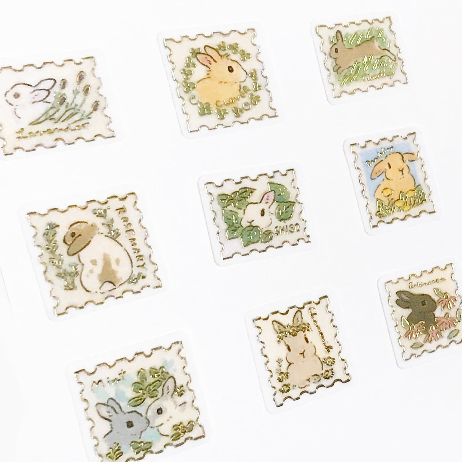 Moriyama Schinako Flake Stickers - Rabbit and Flower Stamp - Techo Treats