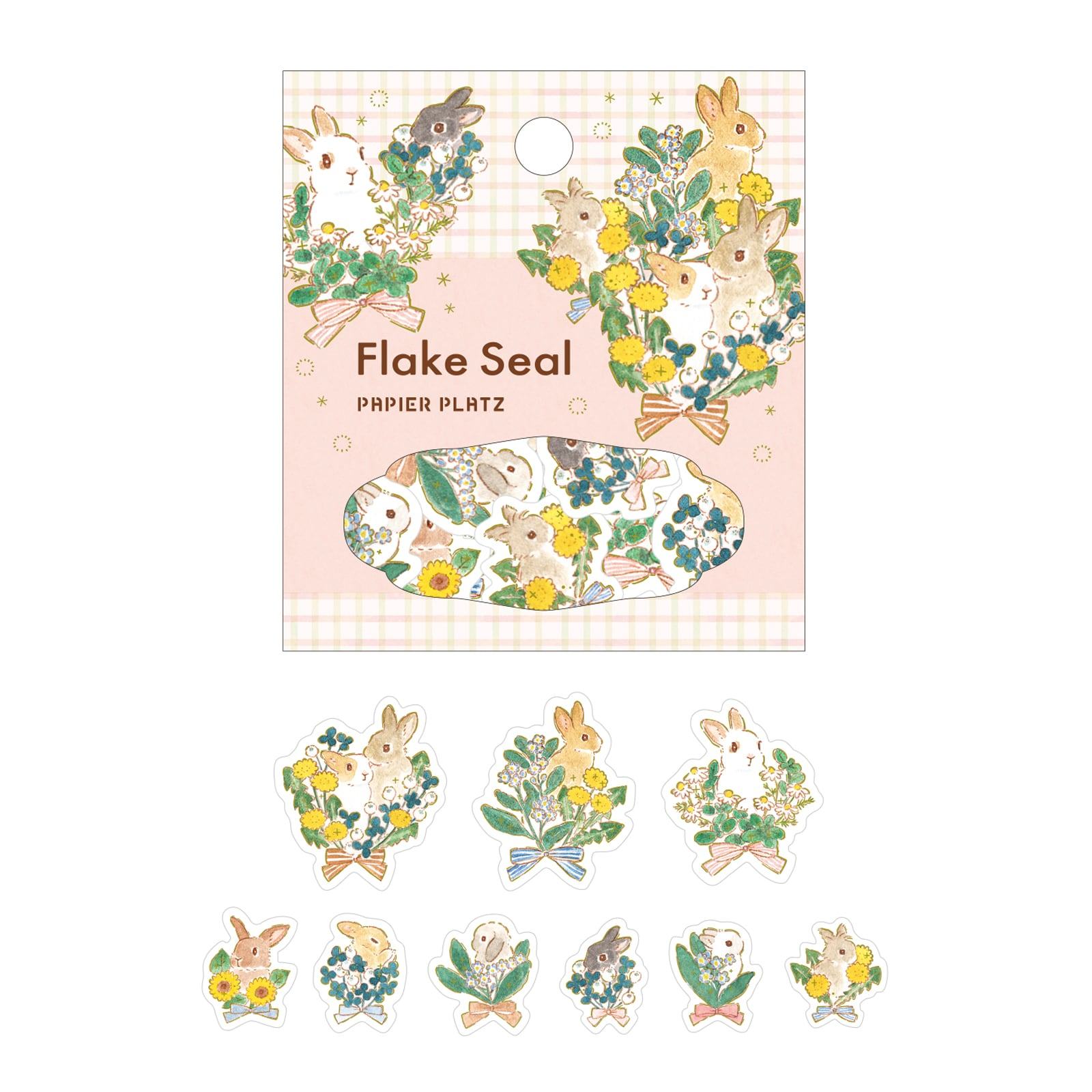 Moriyama Schinako Flake Stickers - Rabbit and Flowers - Techo Treats