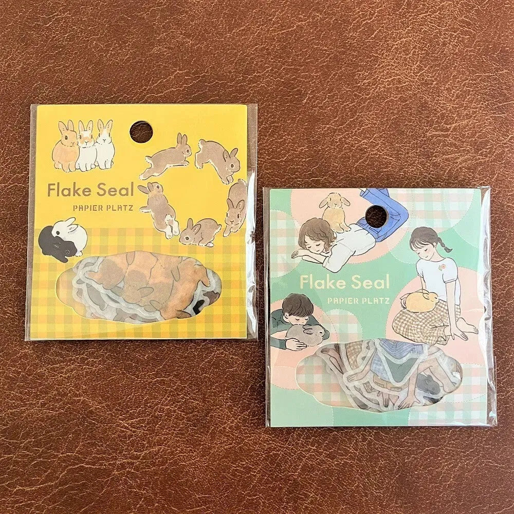 Moriyama Schinako Flake Stickers - Rabbit and Girl - Techo Treats