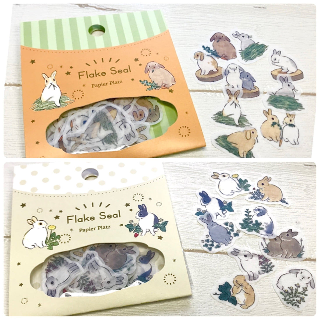 Moriyama Schinako Flake Stickers - Rabbit and Wildflowers - Techo Treats