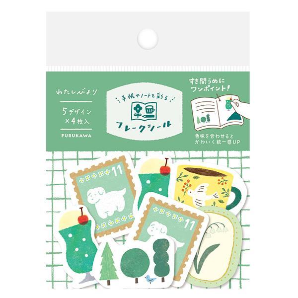 My Series Washi Flake Stickers - Green Series - Furukawa Shiko - Default Title by Techo Treats Stationery