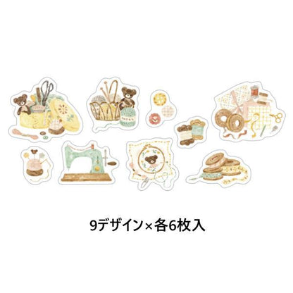 Nakauchi Waka Flake Seal - Bear and Sewing - Papier Platz - Default Title by Techo Treats Stationery