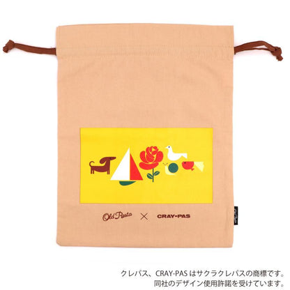 Old Resta Color Cotton Pouch (Size L) - Sakura (Cray-pas Pattern) - Komamono Lab - Default Title by Techo Treats Stationery