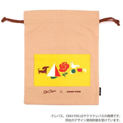 Old Resta Color Cotton Pouch (Size L) - Sakura (Cray-pas Pattern) - Techo Treats