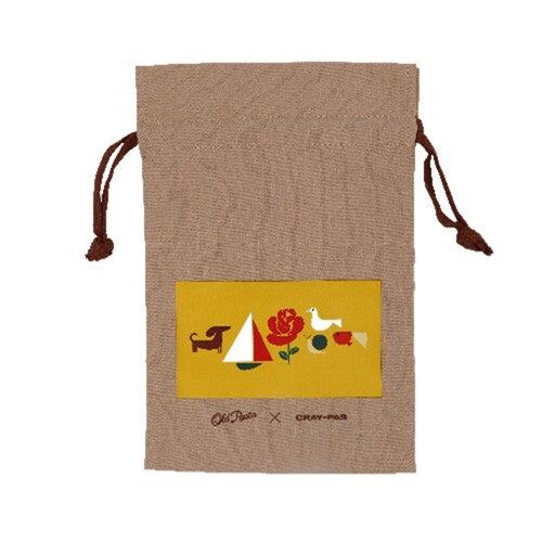 Old Resta Color Cotton Pouch (Size M) - Sakura (Cray-pas Pattern) - Techo Treats