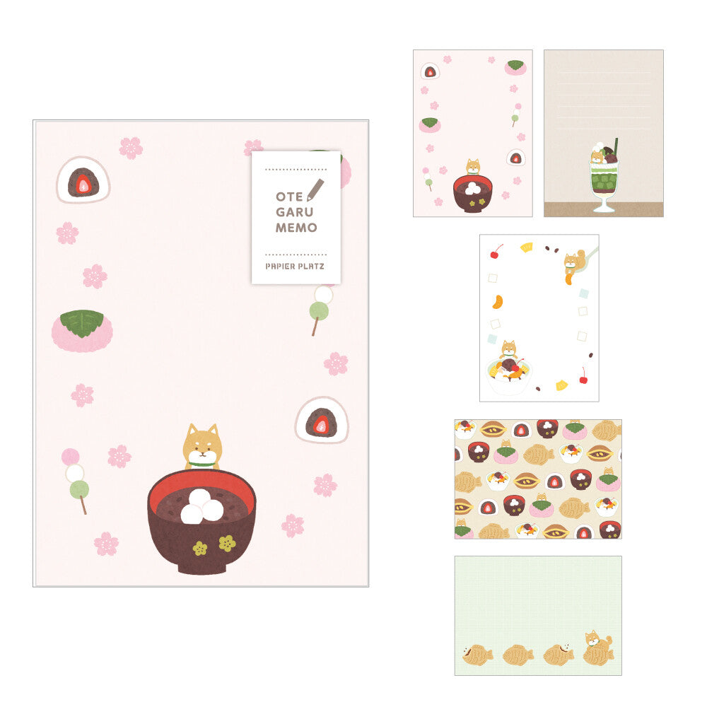 Papier OTEGARU MEMO - Shiba Inu and Japanese Sweets - Techo Treats