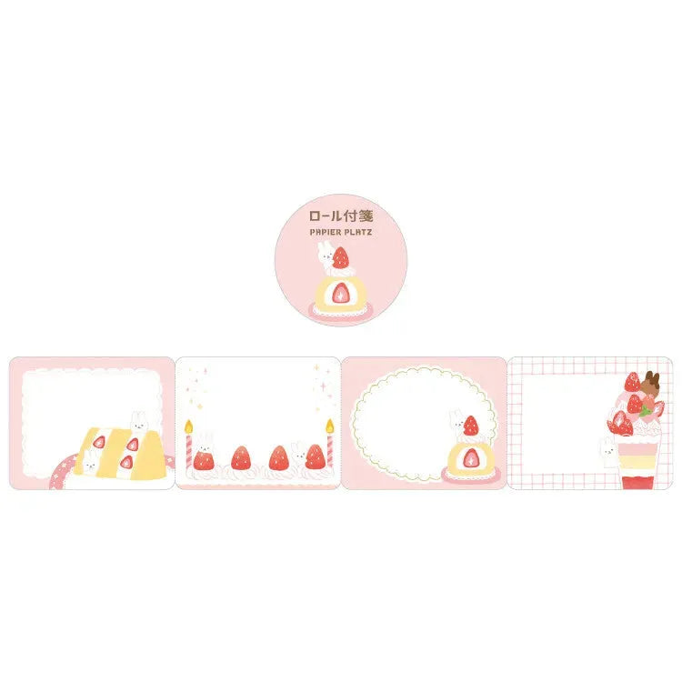 Papier Roll Sticky Notes - Rabbit and Strawberry Dessert - Techo Treats