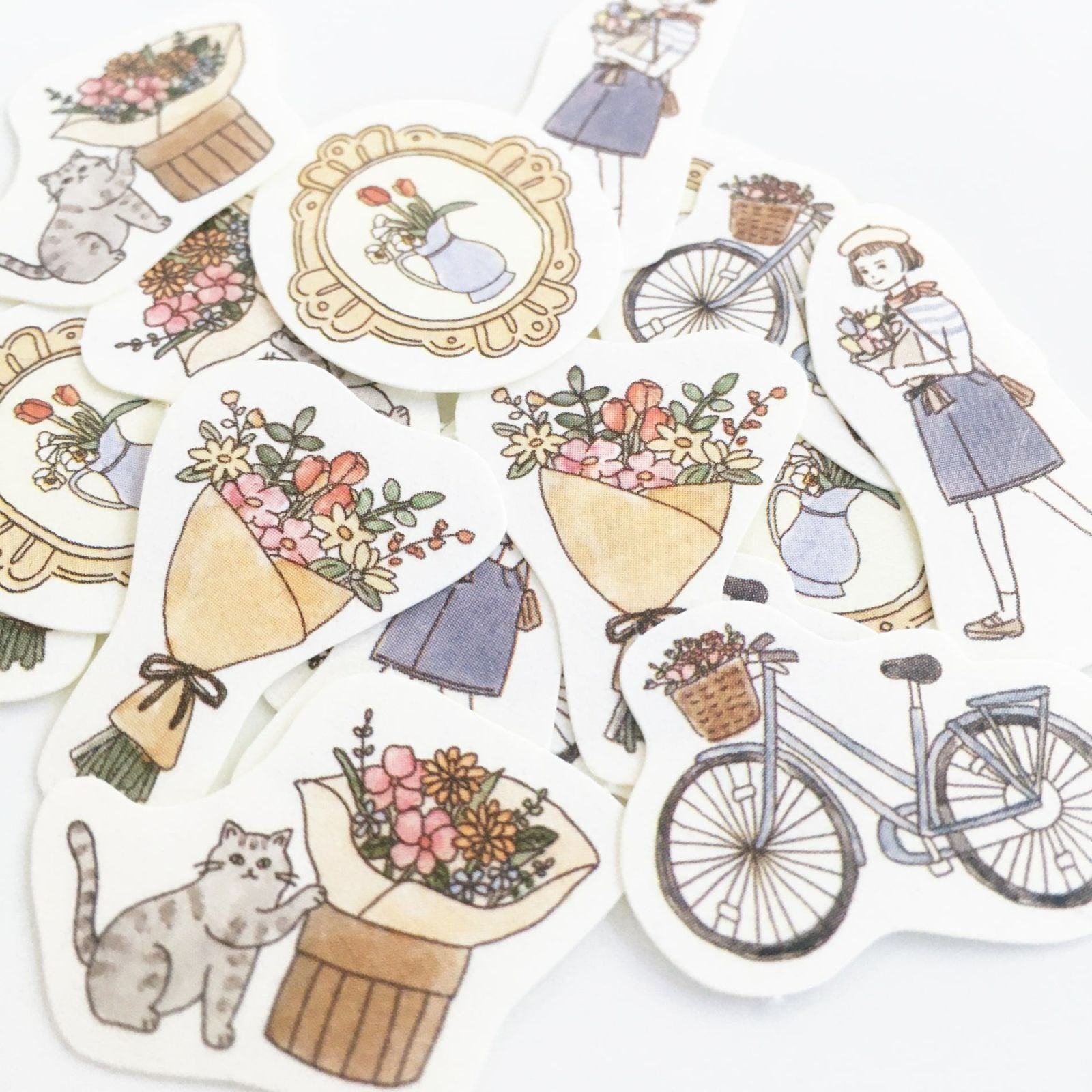 Paris Street Walking Washi Flake Seal - Flower Shop - Furukawa Shiko - Default Title by Techo Treats Stationery