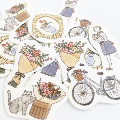 Paris Street Walking Washi Flake Seal - Flower Shop - Furukawa Shiko - Default Title by Techo Treats Stationery