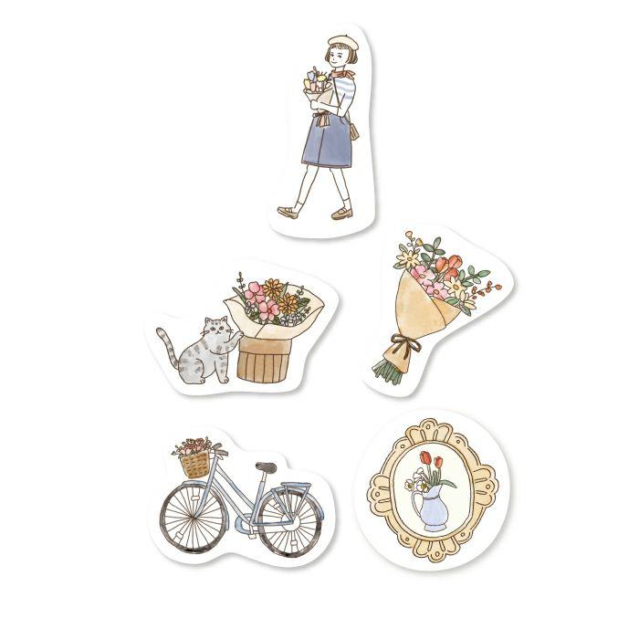 Paris Street Walking Washi Flake Seal - Flower Shop - Furukawa Shiko - Default Title by Techo Treats Stationery