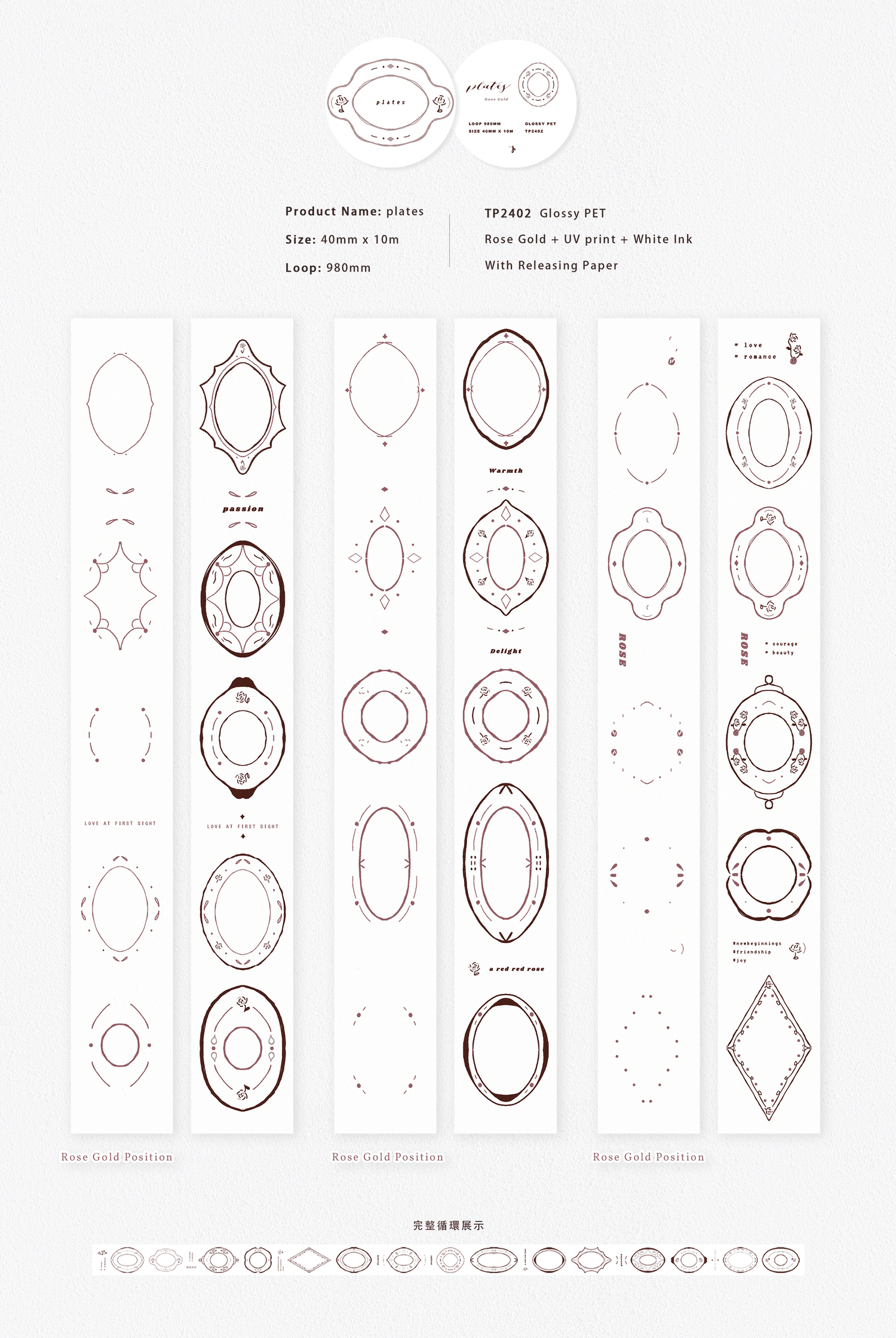 plates (Rose Gold ver.) - Masking Tape with Release Paper (Glossy PET) - Techo Treats