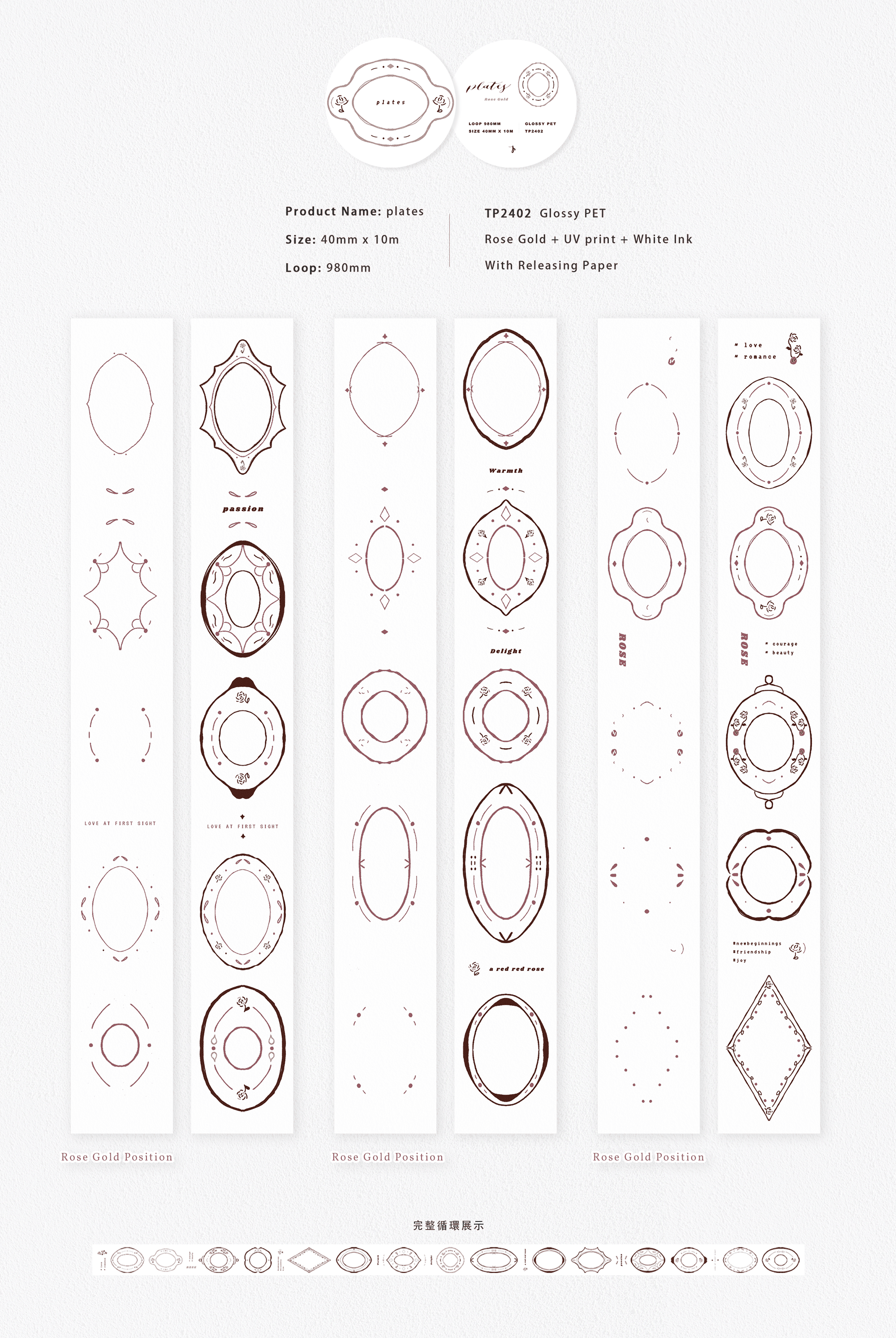 plates (Rose Gold ver.) - Masking Tape with Release Paper (Glossy PET) - Techo Treats