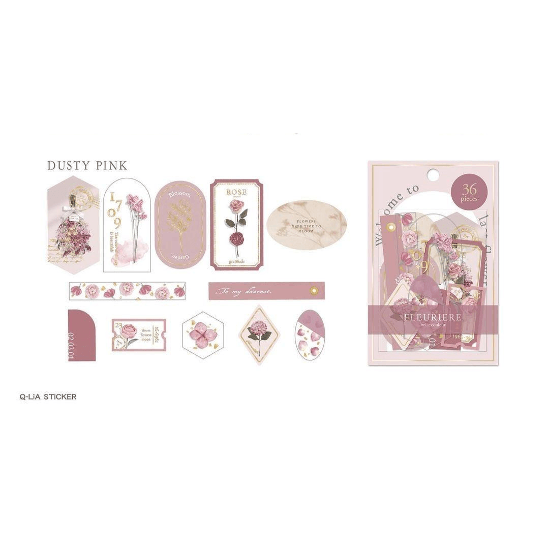 Q-LiA Fleuriere Flake Stickers - Dusty Pink - Default Title by Techo Treats Stationery