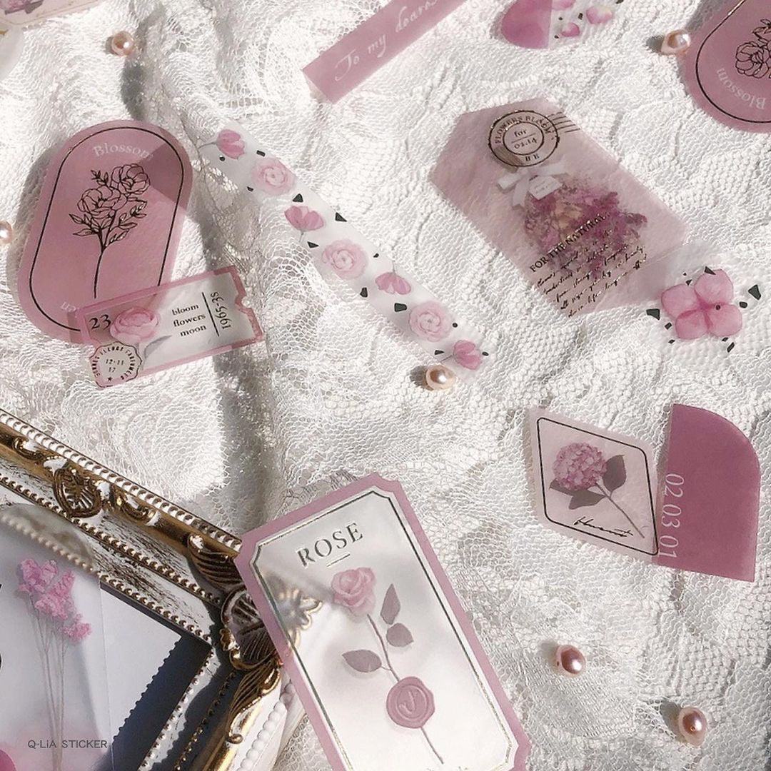 Q-LiA Fleuriere Flake Stickers - Dusty Pink - Default Title by Techo Treats Stationery