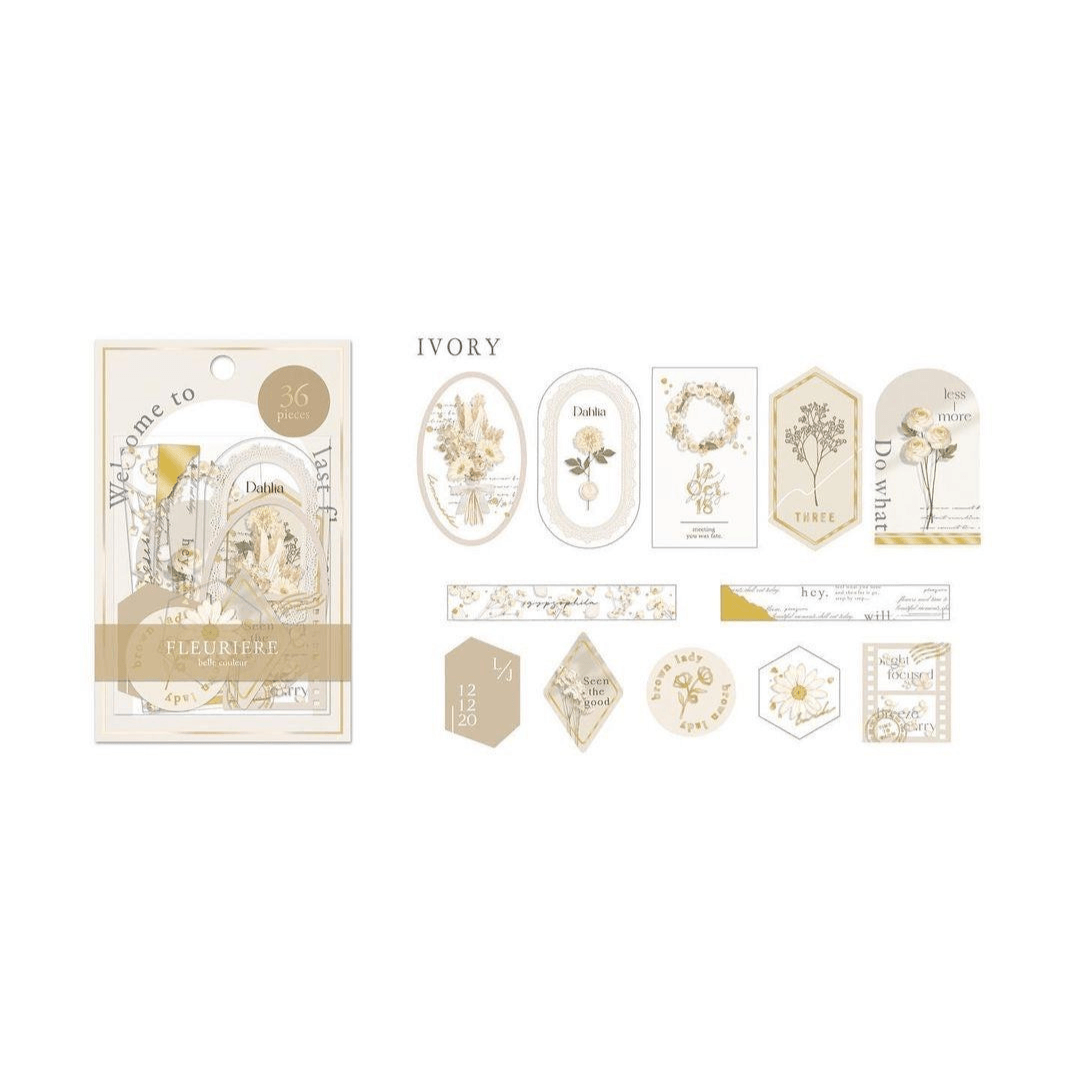 Q-LiA Fleuriere Flake Stickers - Ivory - Default Title by Techo Treats Stationery