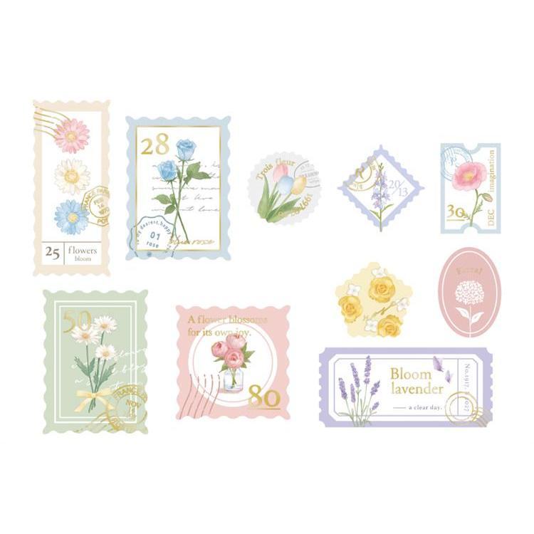Q-LiA Kitterie Stamp-like Flake Stickers - Pastel Flower - Default Title by Techo Treats Stationery