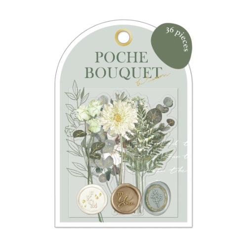 Q-LiA Poche Bouquet Flake Stickers - Moss Green - Default Title by Techo Treats Stationery